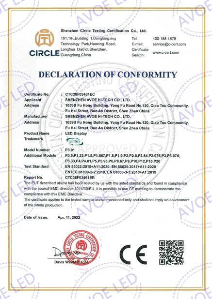 China Shen Zhen AVOE Hi-tech Co., Ltd. certificaten